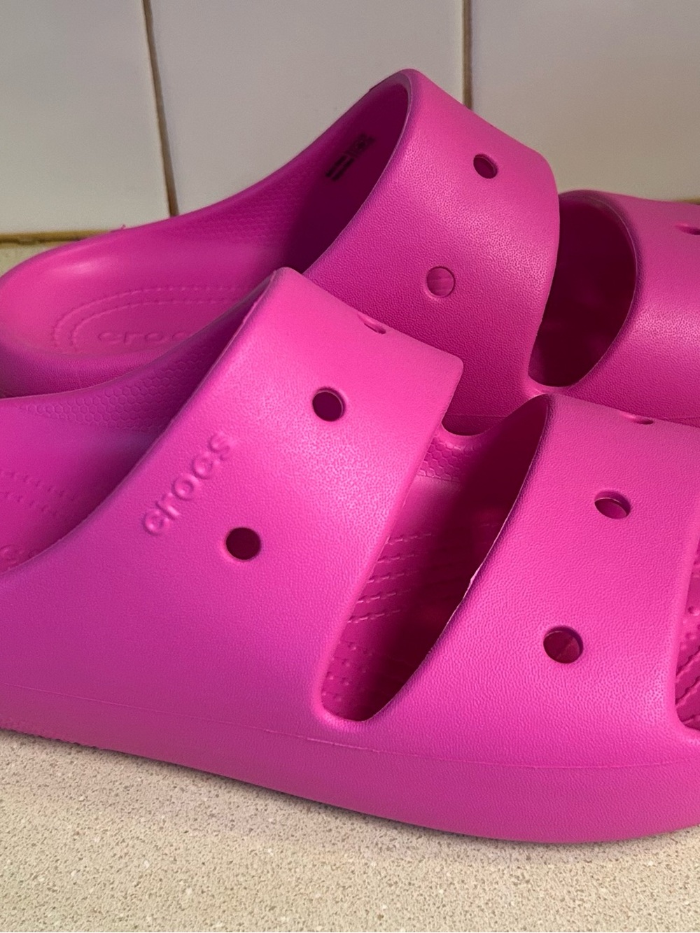 Hot Pink Ladies Croc Slide Sandals - Picture 2 of 5